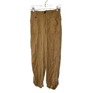 FREE PEOPLE  Womens Tan High Wait Cargo Pants With Elastic Cuffs Size 2